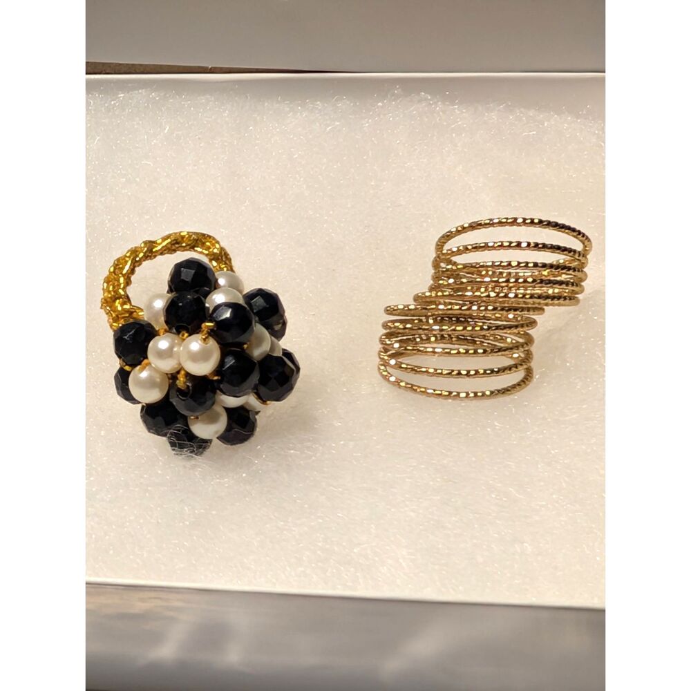 Vintage Handmade Crocheted Band Ring with a Vintage Scarf Ring - Picture 1 of 5